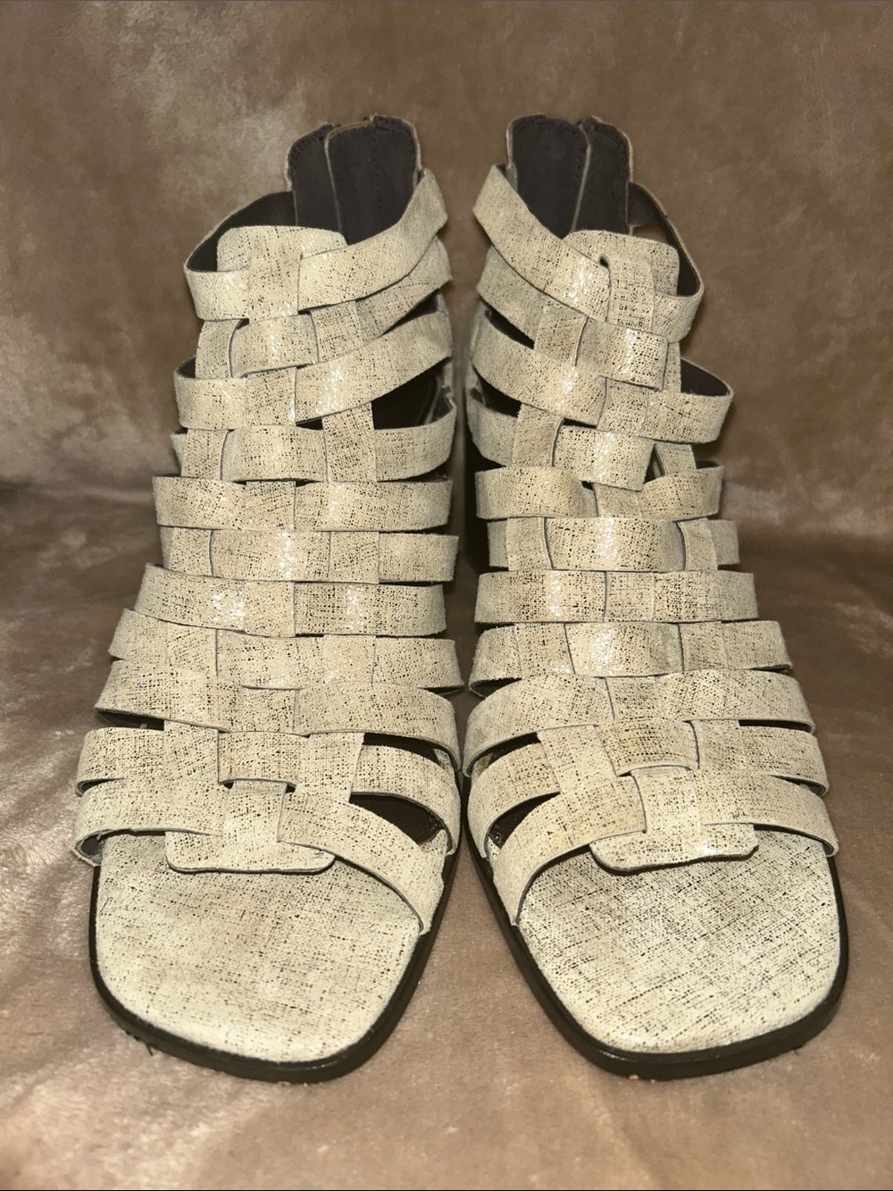 Donald Pliner Pixee Strappy Block Heel Open Toe Metallic Shimmer Cage Sandals 9 - Picture 4 of 16